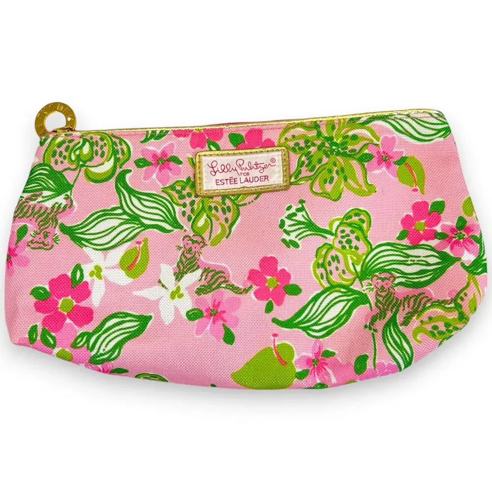 Lilly Pulitzer Cosmetic Bag For Estee Lauder Pink Floral 5' x 10